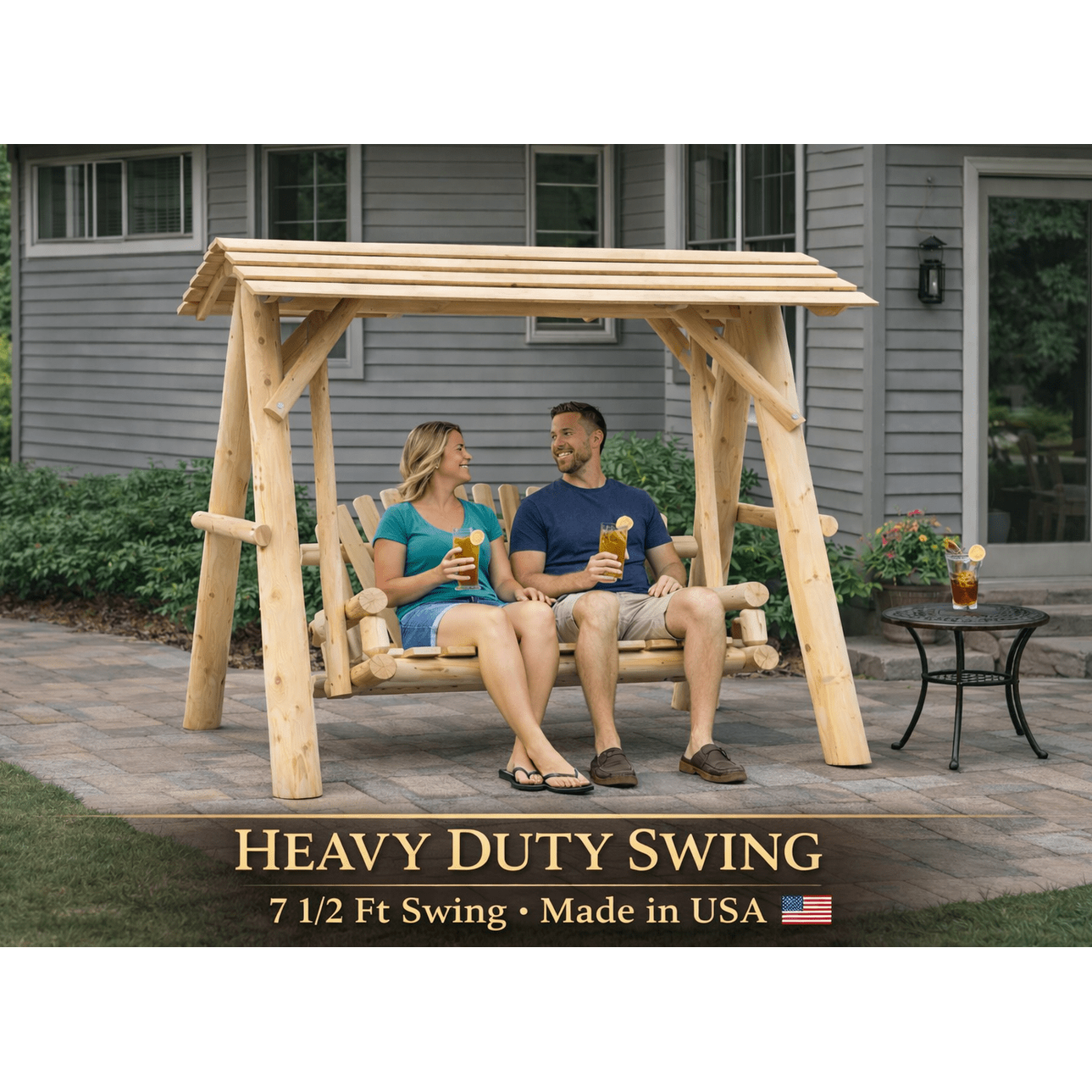 Wooden Porch Swing with Canopy