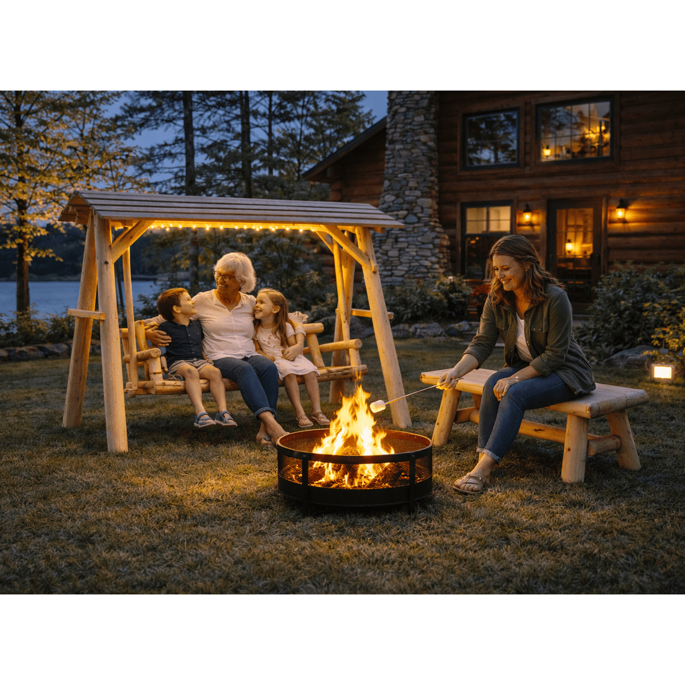 Wooden Porch Swing with Canopy