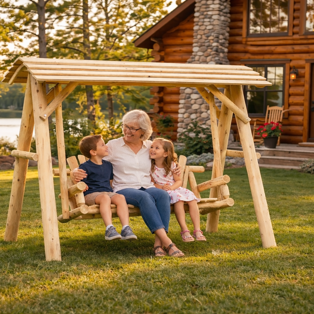 Wooden Porch Swing with Canopy