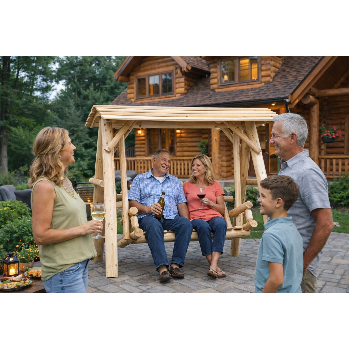 Wooden Porch Swing with Canopy
