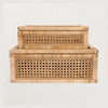 Woven Rattan & Wood Display Boxes with Glass Lid, Set of 2