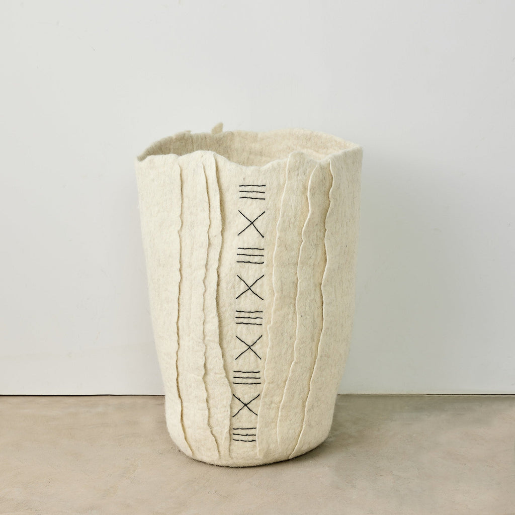 Zulu Hand-Felted Ivory Wool Floor Vase