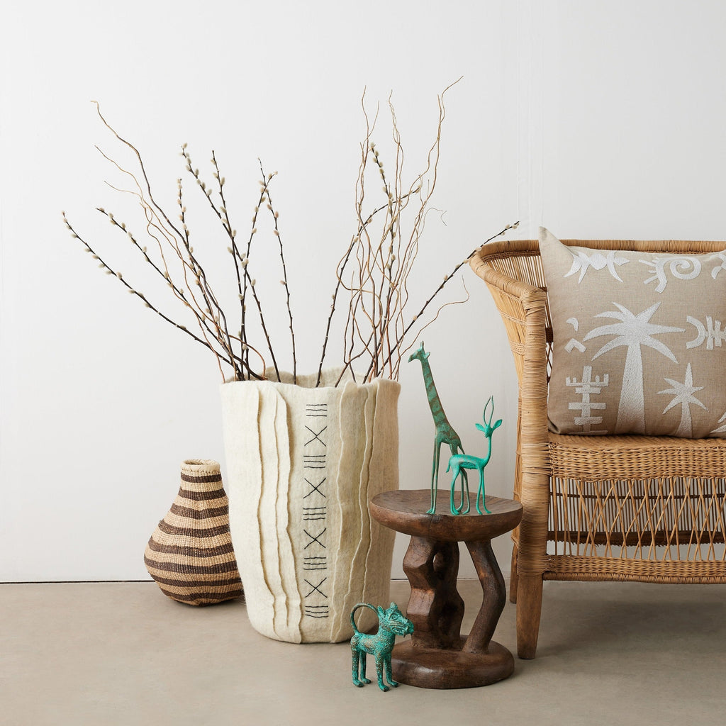Zulu Hand-Felted Ivory Wool Floor Vase