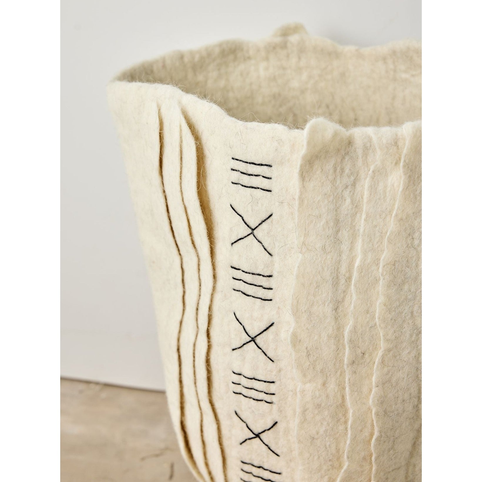 Zulu Hand-Felted Ivory Wool Floor Vase