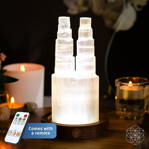 Selenite Twin-Tower Lamp Ambient Glow | Conscious Items
